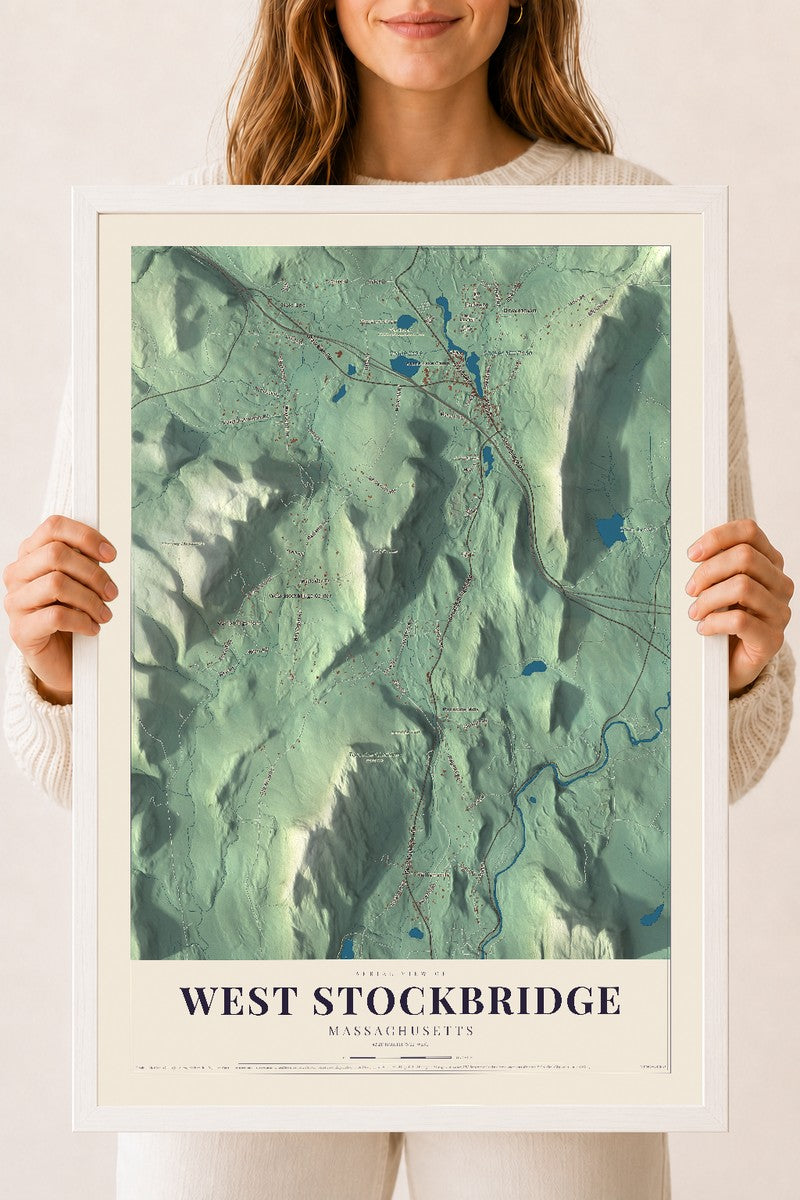West Stockbridge, Massachusetts map print - 18 x 24 white Ayous wood frame