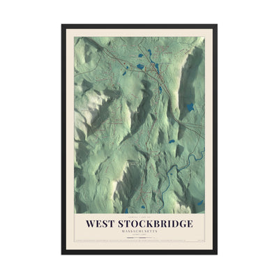 Map of West Stockbridge, Massachusetts, 12 x 18 inch print in a black wood frame