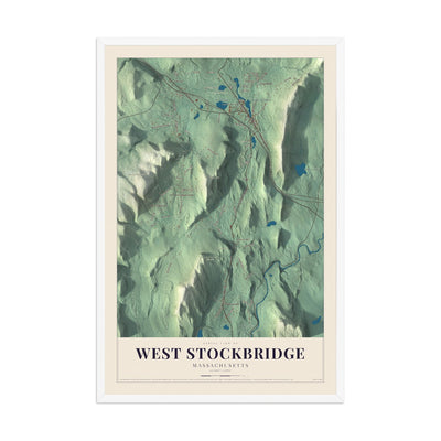 Map of West Stockbridge, Massachusetts, 12 x 18 inch print in a white wood frame