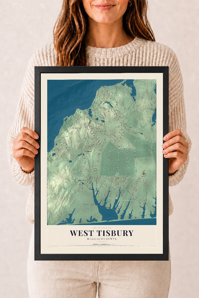 West Tisbury, Massachusetts map print - 12 x 18 black Ayous wood frame