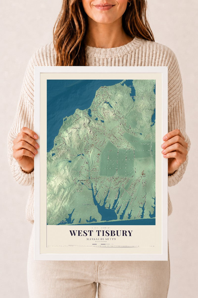 West Tisbury, Massachusetts map print - 12 x 18 white Ayous wood frame