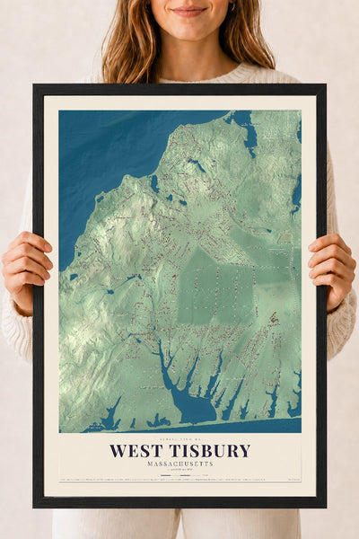 West Tisbury, Massachusetts map print - 18 x 24 black Ayous wood frame