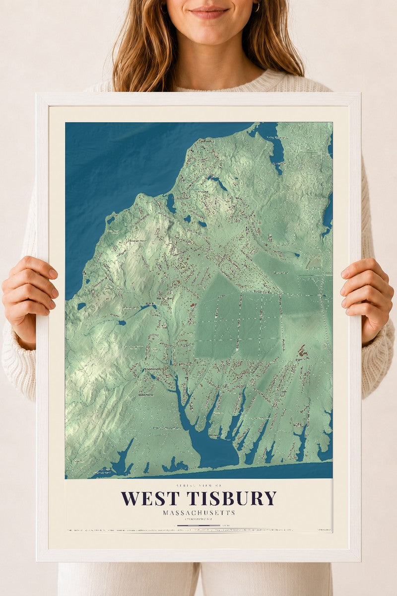 West Tisbury, Massachusetts map print - 18 x 24 white Ayous wood frame