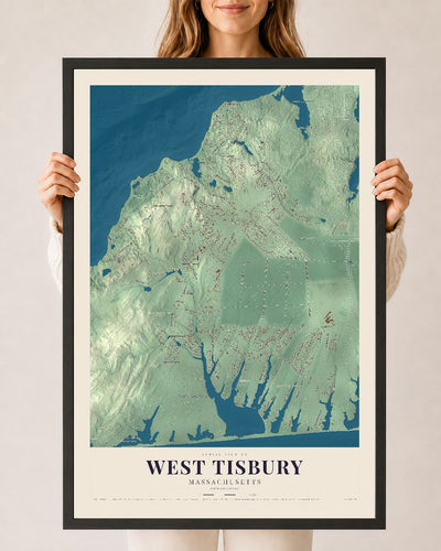 West Tisbury, Massachusetts map print - 24 x 36 black Ayous wood frame