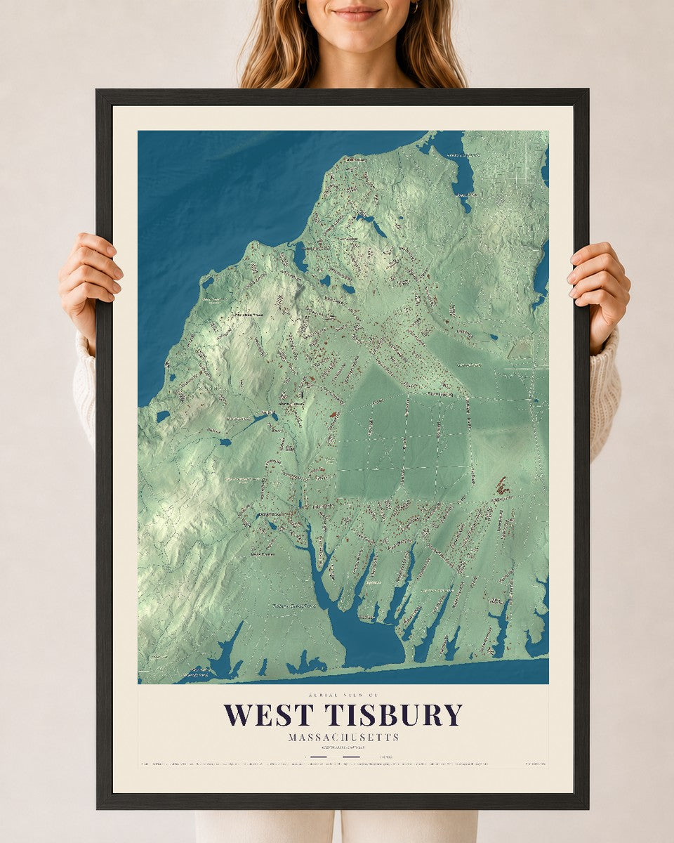 West Tisbury, Massachusetts map print - 24 x 36 black Ayous wood frame