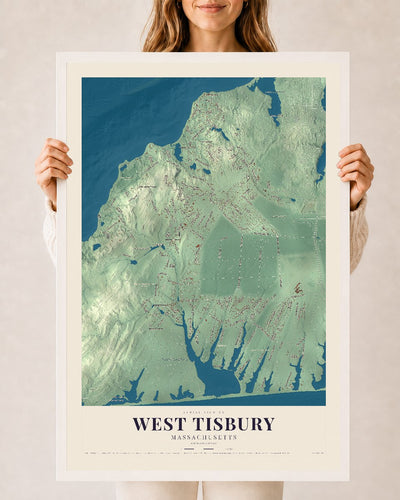 West Tisbury, Massachusetts map print - 24 x 36 white Ayous wood frame