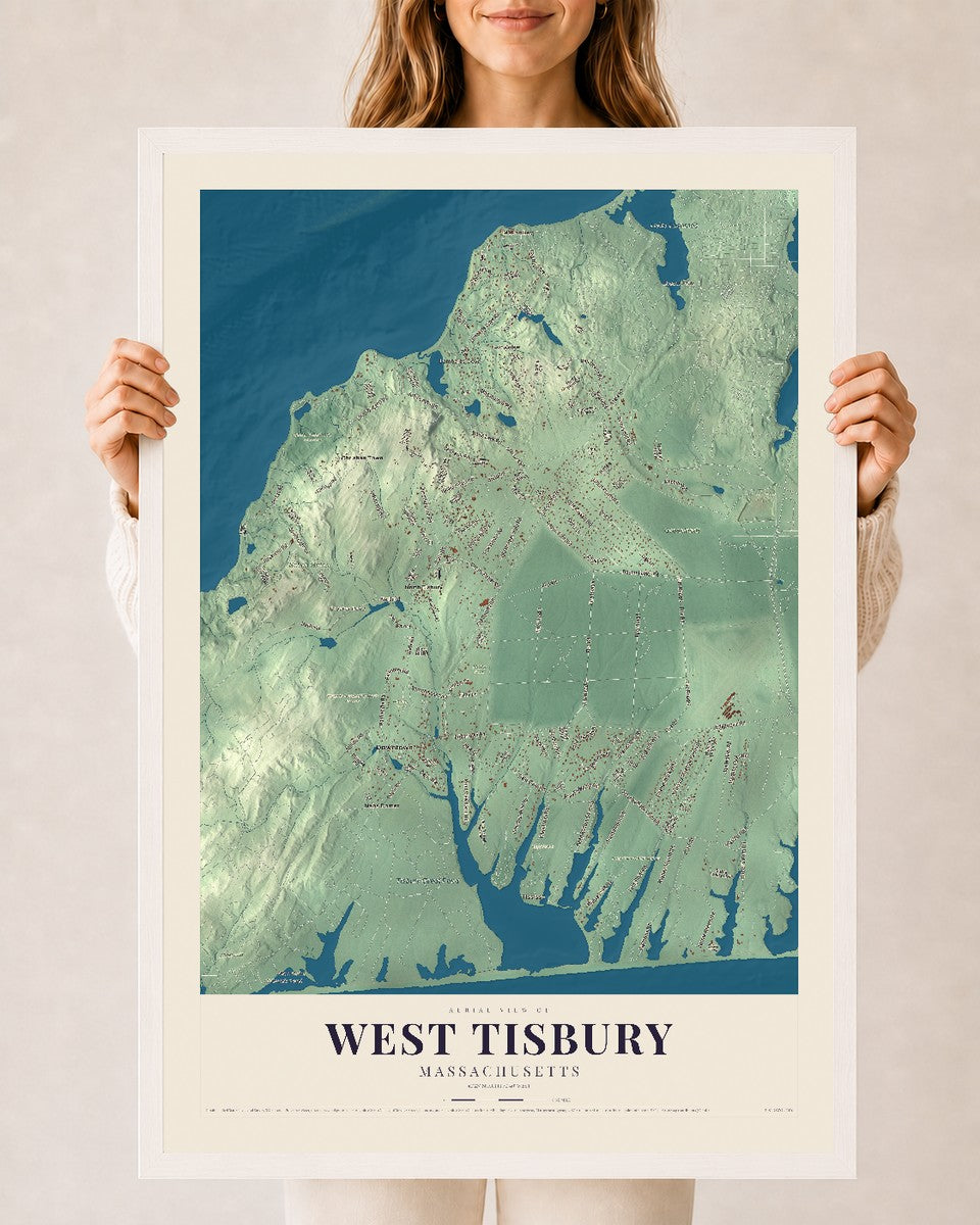 West Tisbury, Massachusetts map print - 24 x 36 white Ayous wood frame