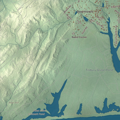 Terrain and local geography detail from the West Tisbury, Massachusetts map