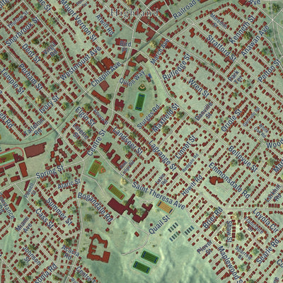 Close-up of the map of West Roxbury, Massachusetts print showing street and building detail