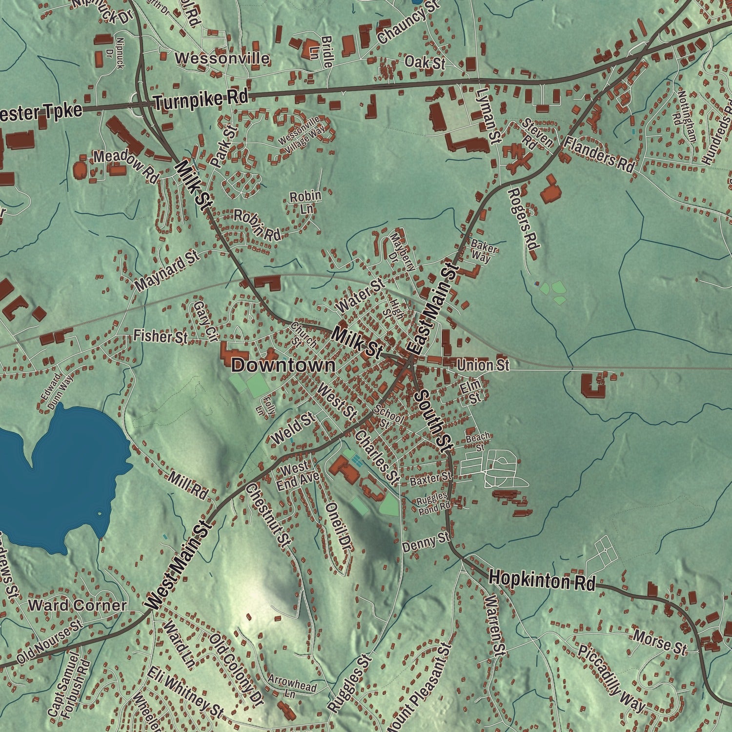 Street and neighborhood detail from the Westborough, Massachusetts map