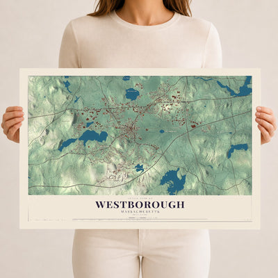 Westborough, Massachusetts map print - 12 x 18 archival matte print