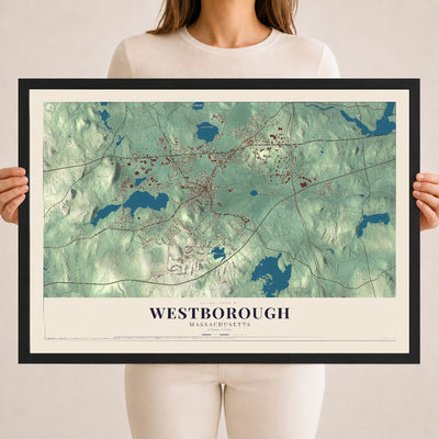 Westborough, Massachusetts map print - 18 x 24 black Ayous wood frame
