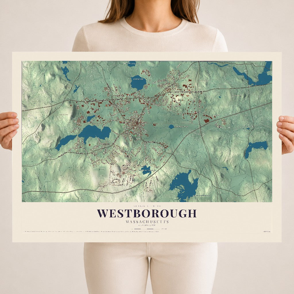 Westborough, Massachusetts map print - 18 x 24 archival matte print