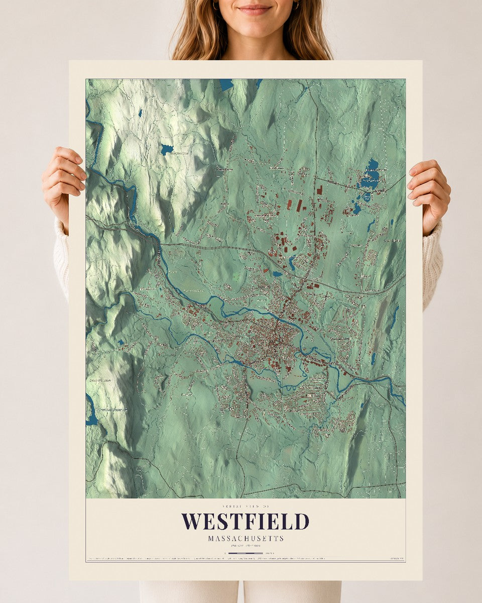 Westfield, Massachusetts map print - 24 x 36 archival matte print