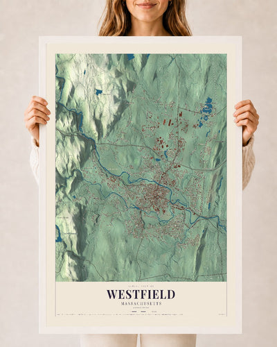 Westfield, Massachusetts map print - 24 x 36 white Ayous wood frame