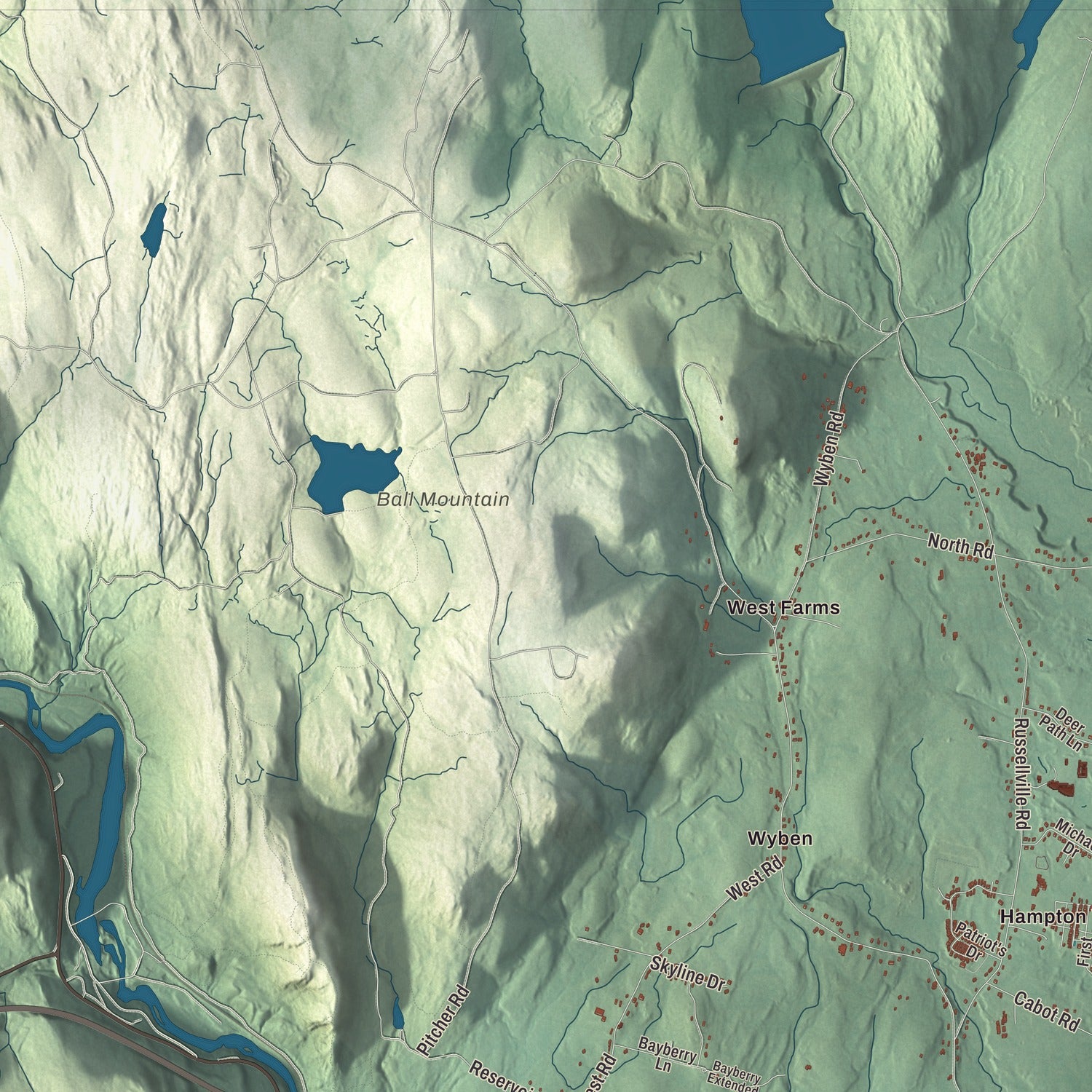 Terrain and local geography detail from the Westfield, Massachusetts map
