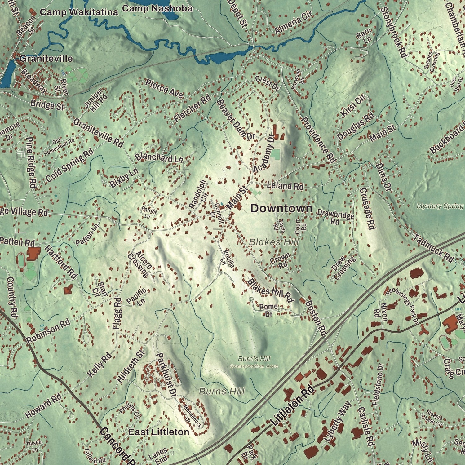 Street and neighborhood detail from the Westford, Massachusetts map