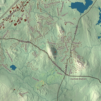 Terrain and local geography detail from the Westford, Massachusetts map