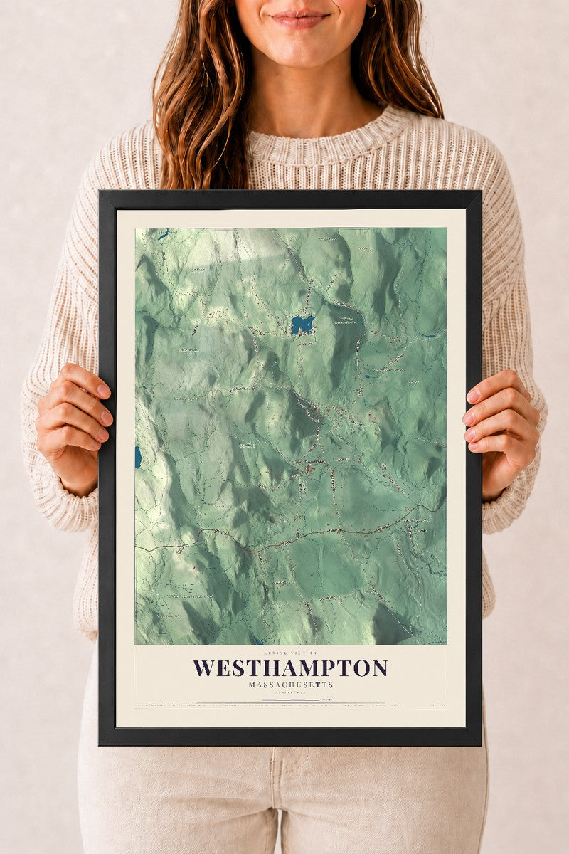 Westhampton, Massachusetts map print - 12 x 18 black Ayous wood frame