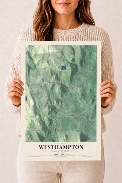 Westhampton, Massachusetts map print - 12 x 18 archival matte print