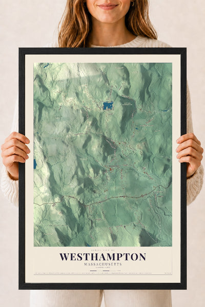 Westhampton, Massachusetts map print - 18 x 24 black Ayous wood frame