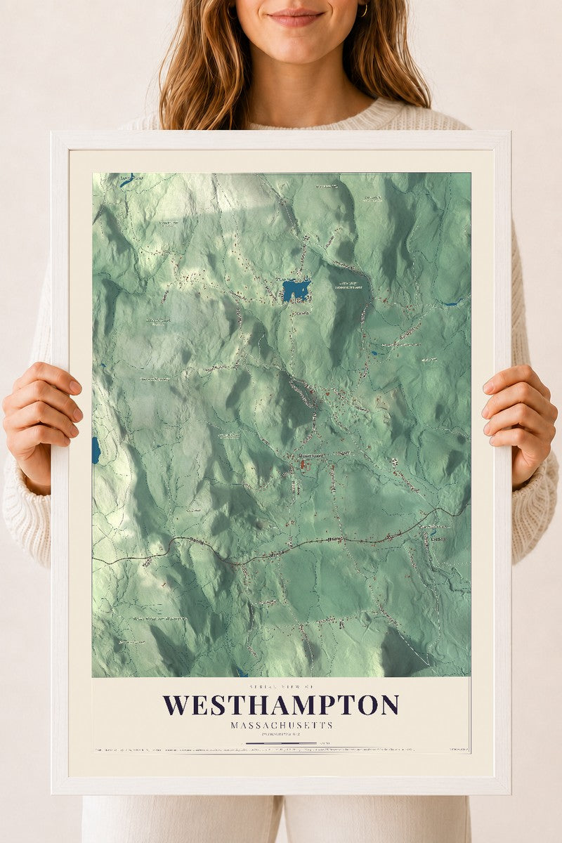 Westhampton, Massachusetts map print - 18 x 24 white Ayous wood frame