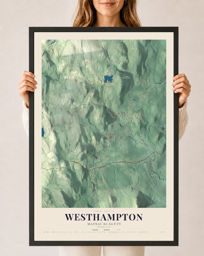 Westhampton, Massachusetts map print - 24 x 36 black Ayous wood frame