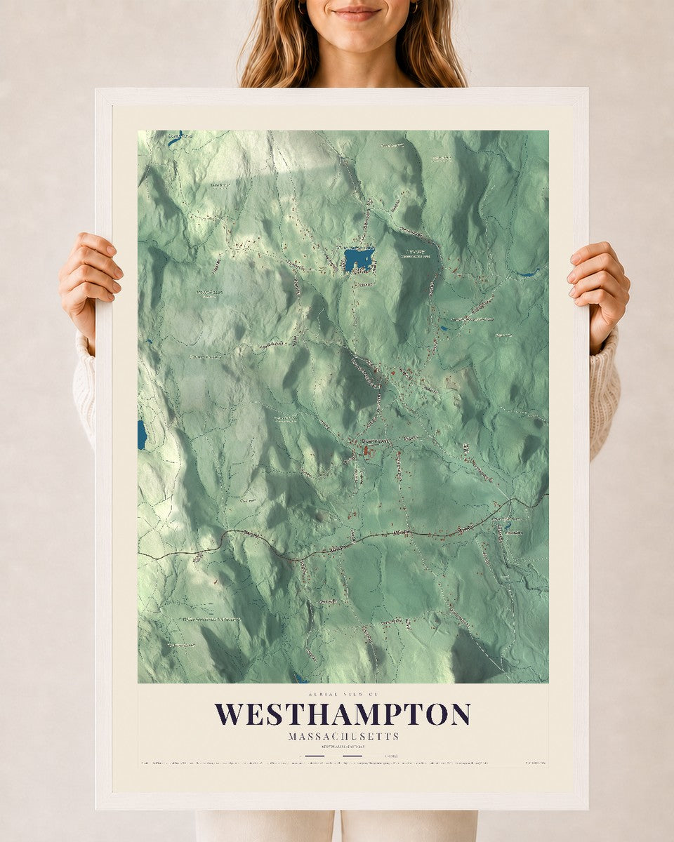 Westhampton, Massachusetts map print - 24 x 36 white Ayous wood frame