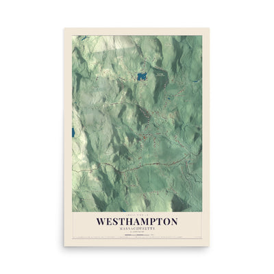 Map of Westhampton, Massachusetts, 12 x 18 inch unframed archival matte print