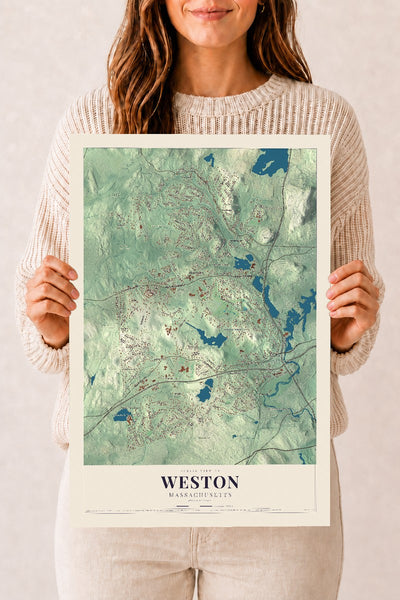 Weston, Massachusetts map print - 12 x 18 archival matte print