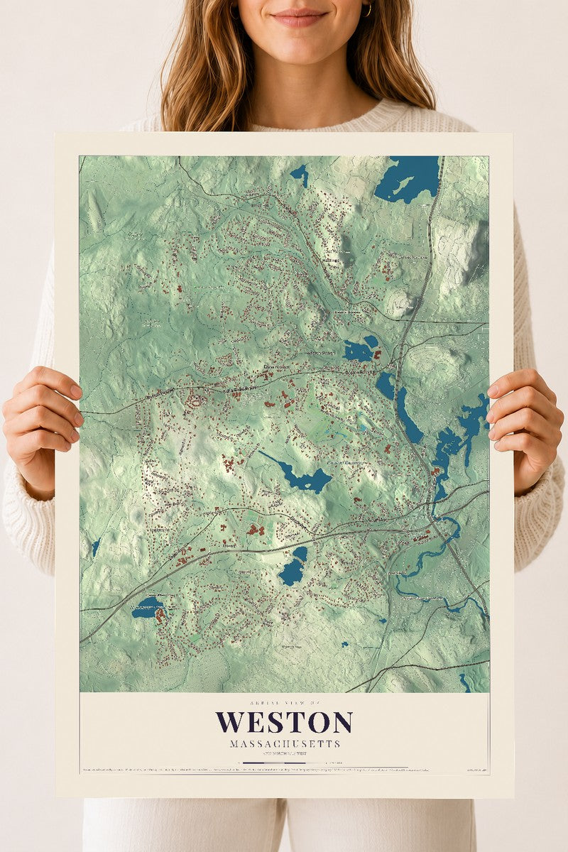 Weston, Massachusetts map print - 18 x 24 archival matte print