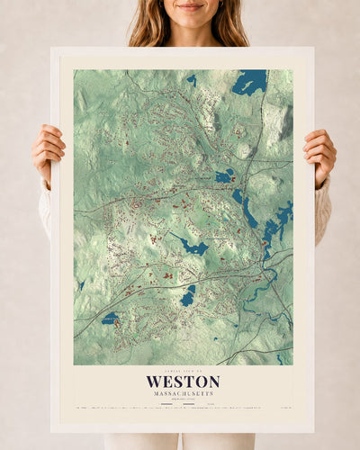 Weston, Massachusetts map print - 24 x 36 white Ayous wood frame