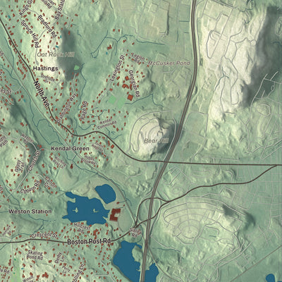 Terrain and local geography detail from the Weston, Massachusetts map