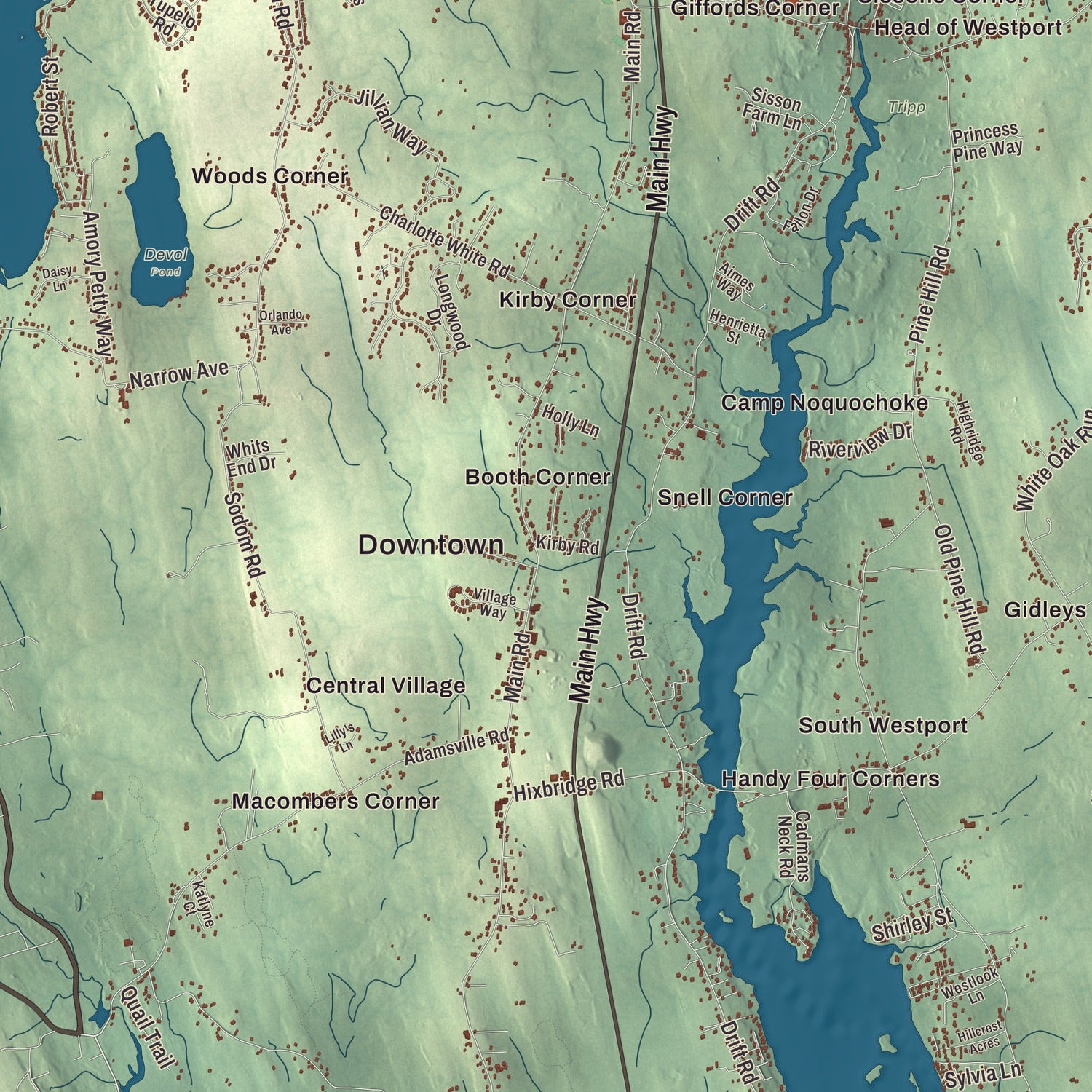 Street and neighborhood detail from the Westport, Massachusetts map