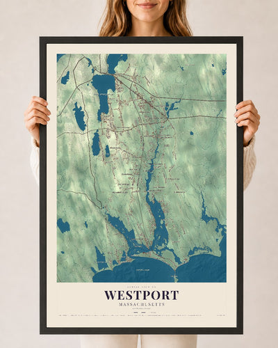 Westport, Massachusetts map print - 24 x 36 black Ayous wood frame