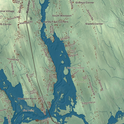 Terrain and local geography detail from the Westport, Massachusetts map