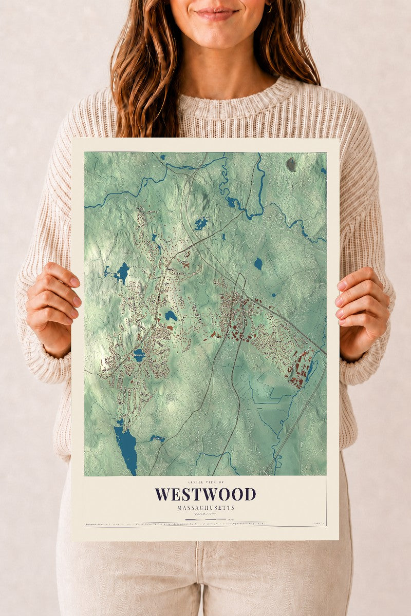 Westwood, Massachusetts map print - 12 x 18 archival matte print
