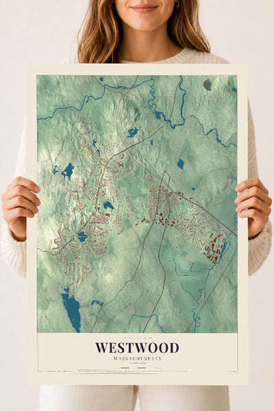 Westwood, Massachusetts map print - 18 x 24 archival matte print