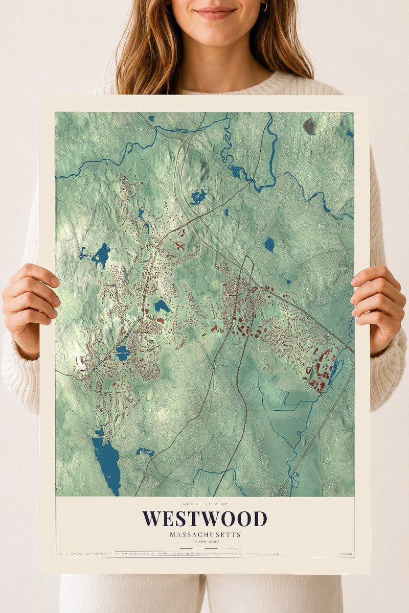 Westwood, Massachusetts map print - 18 x 24 archival matte print