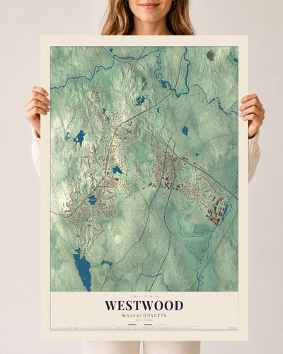 Westwood, Massachusetts map print - 24 x 36 archival matte print