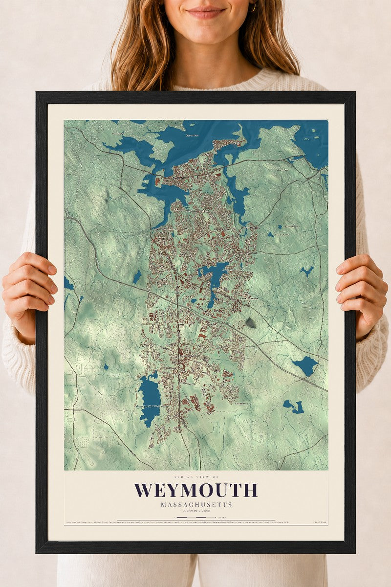 Weymouth, Massachusetts map print - 18 x 24 black Ayous wood frame