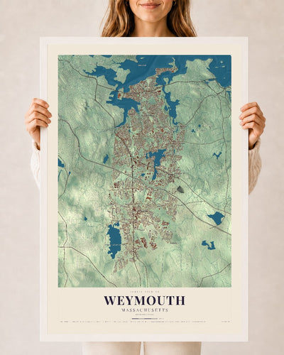 Weymouth, Massachusetts map print - 24 x 36 white Ayous wood frame