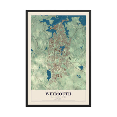 Map of Weymouth, Massachusetts, 12 x 18 inch print in a black wood frame