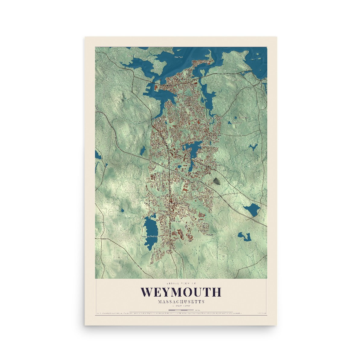 Map of Weymouth, Massachusetts, 12 x 18 inch unframed archival matte print