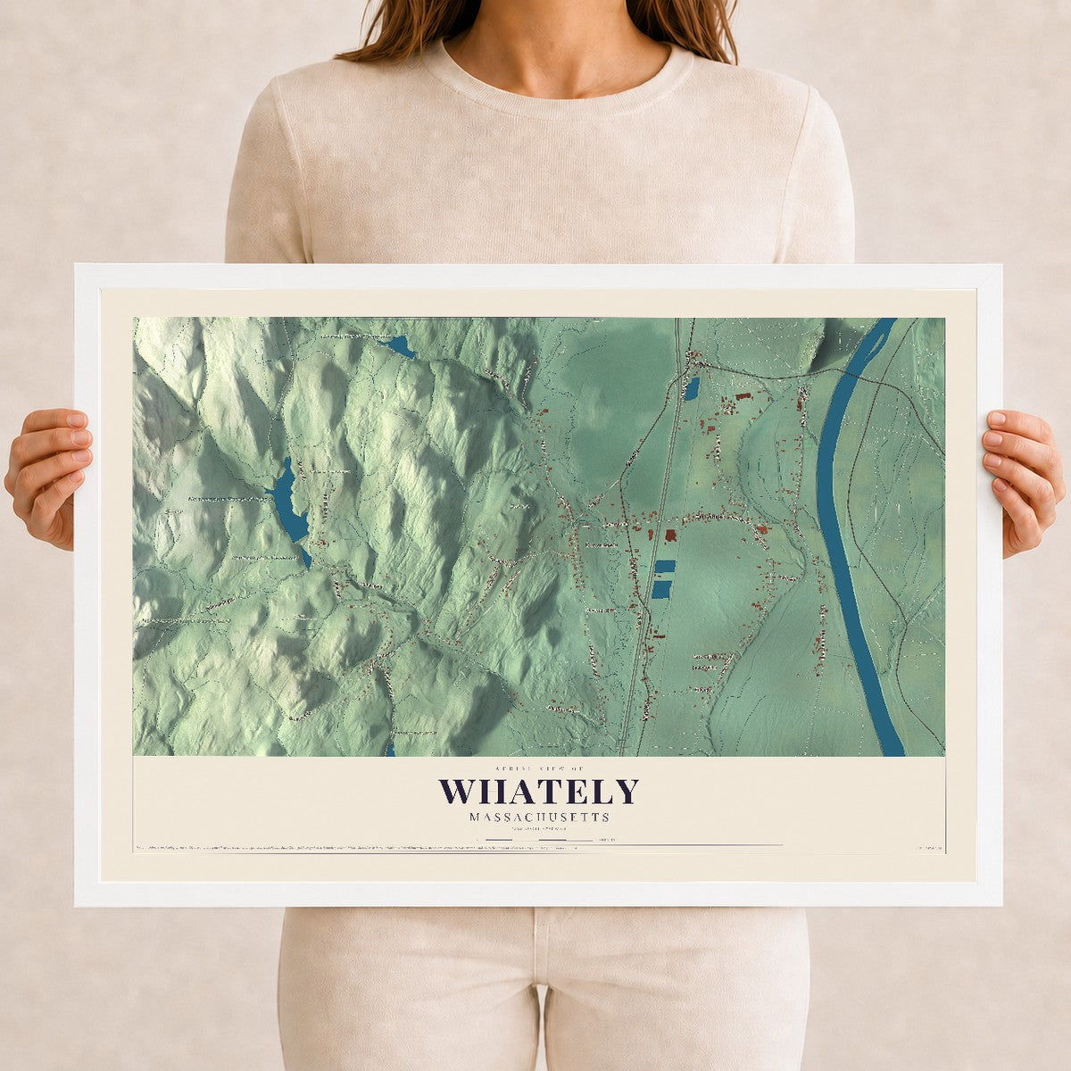 Whately, Massachusetts map print - 12 x 18 white Ayous wood frame