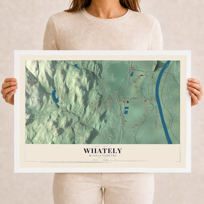 Whately, Massachusetts map print - 12 x 18 white Ayous wood frame
