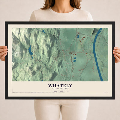 Whately, Massachusetts map print - 18 x 24 black Ayous wood frame