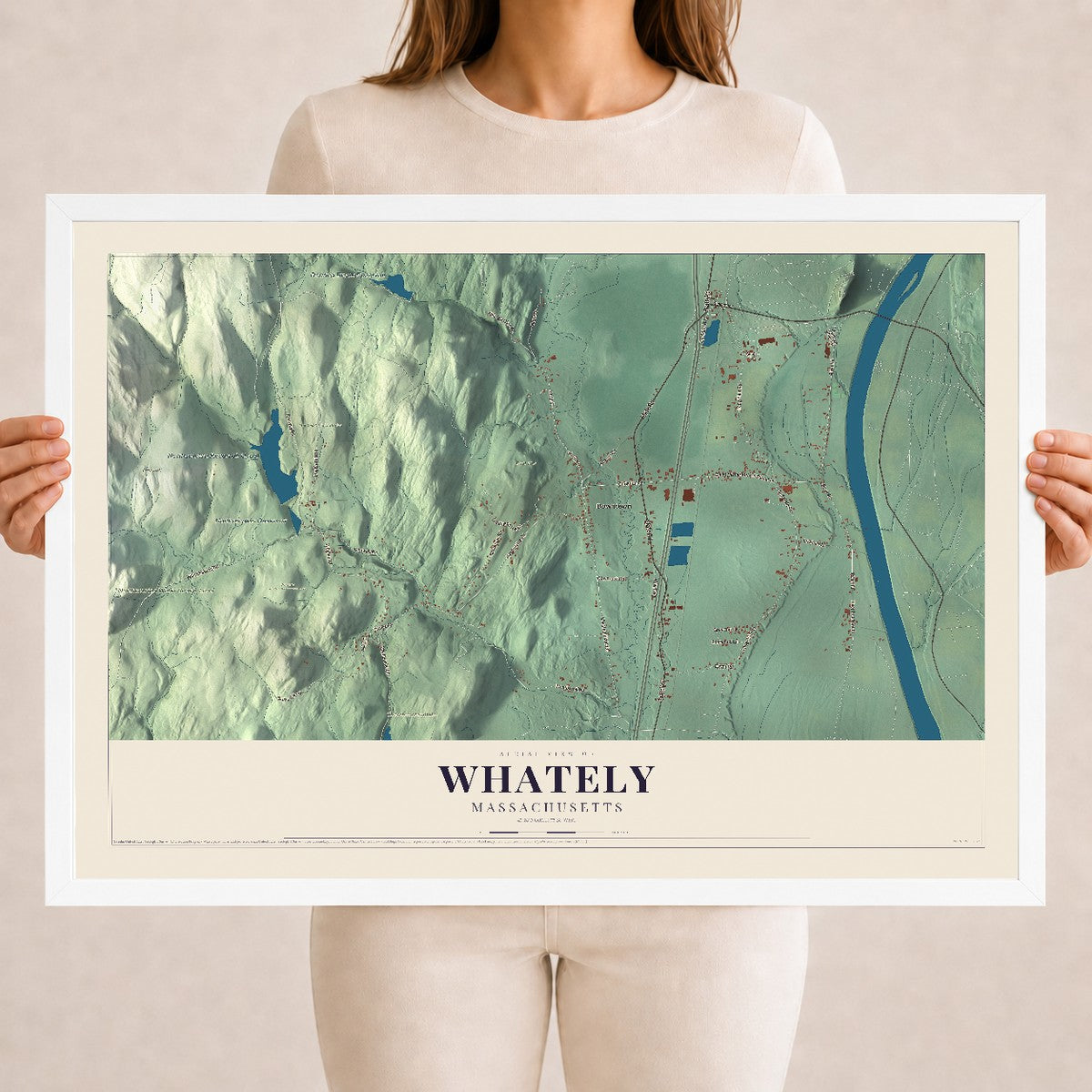 Whately, Massachusetts map print - 18 x 24 white Ayous wood frame