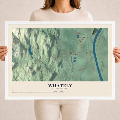 Whately, Massachusetts map print - 18 x 24 white Ayous wood frame