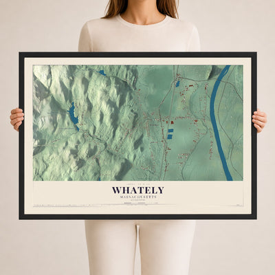Whately, Massachusetts map print - 24 x 36 black Ayous wood frame
